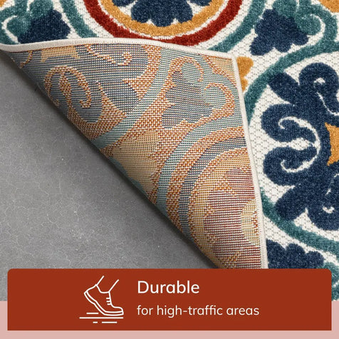 Audun Modern Geometric Indoor/Outdoor Blue High-Low Rug