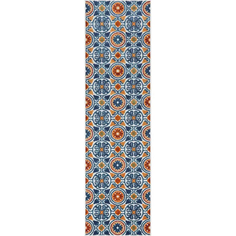 Audun Modern Geometric Indoor/Outdoor Blue High-Low Rug