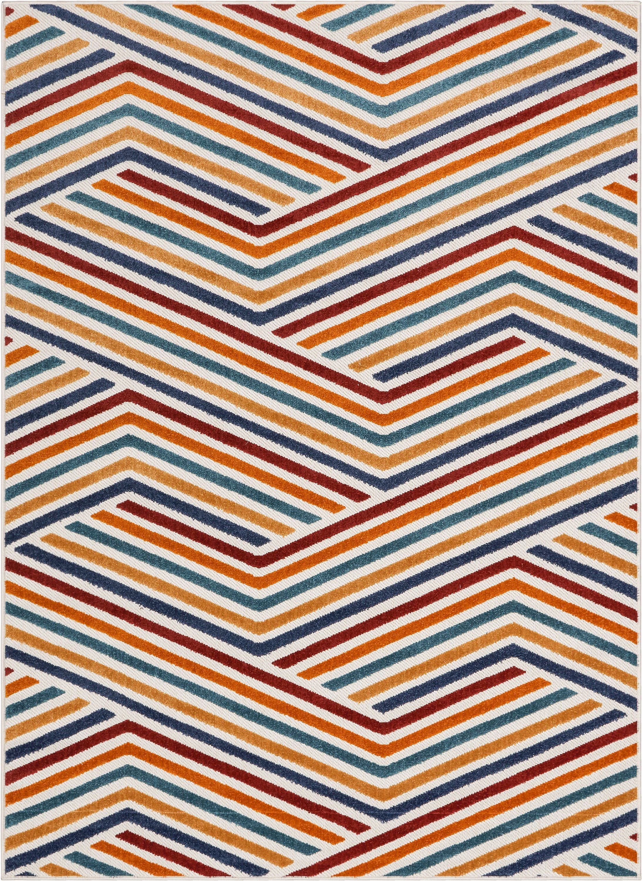 Neema Modern Chevron Striped Indoor/Outdoor Terracotta High-Low Rug