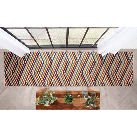 Neema Modern Chevron Striped Indoor/Outdoor Terracotta High-Low Rug