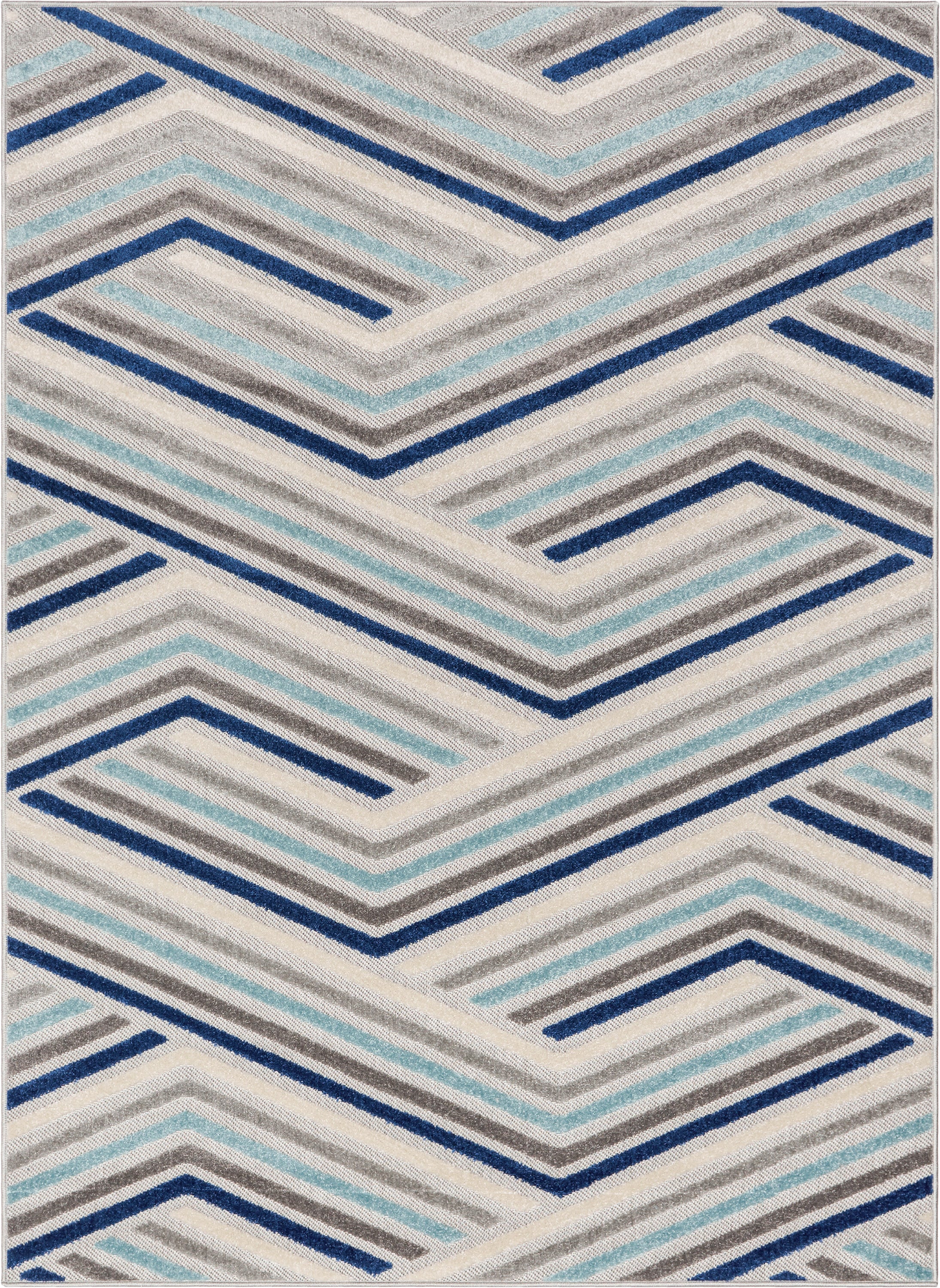 Neema Modern Chevron Striped Indoor/Outdoor Grey Blue High-Low Rug