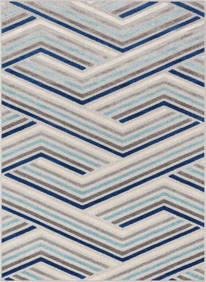 Neema Modern Chevron Striped Indoor/Outdoor Grey Blue High-Low Rug