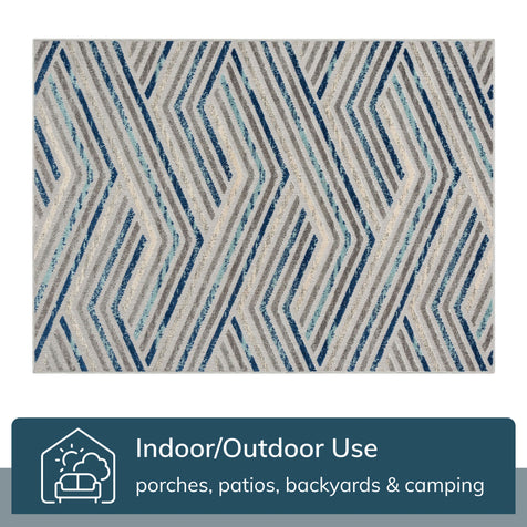 Neema Modern Chevron Striped Indoor/Outdoor Grey Blue High-Low Rug