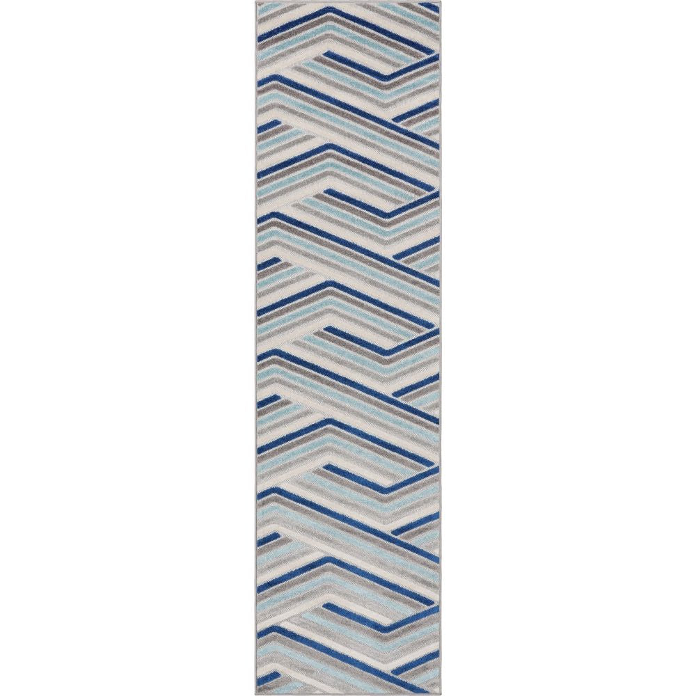 Neema Modern Chevron Striped Indoor/Outdoor Grey Blue High-Low Rug