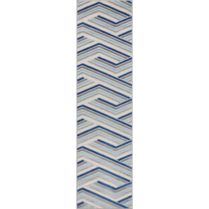 Neema Modern Chevron Striped Indoor/Outdoor Grey Blue High-Low Rug