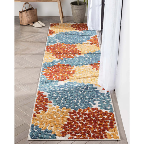 Senna Modern Floral Indoor/Outdoor Ivory High-Low Rug