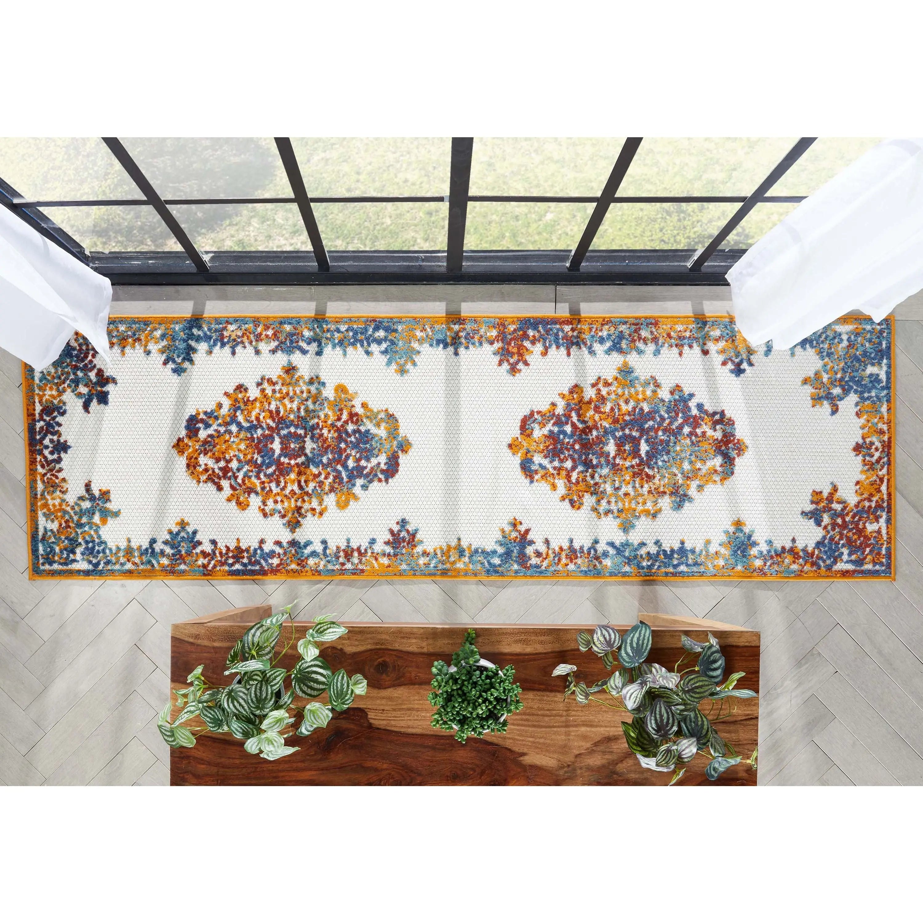 Arid Modern Medallion Persian Indoor/Outdoor Ivory High-Low Rug Well Woven