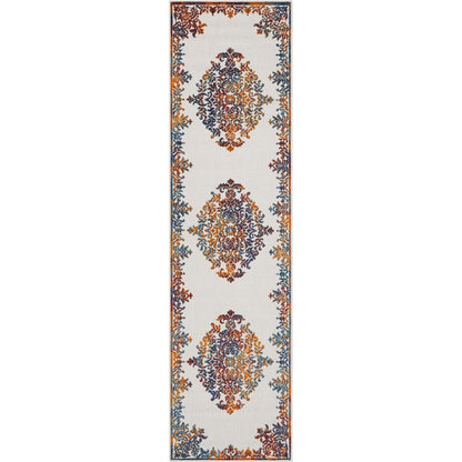 Arid Modern Medallion Persian Indoor/Outdoor Ivory High-Low Rug