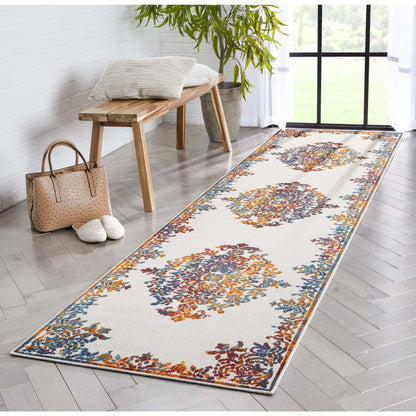 Arid Modern Medallion Persian Indoor/Outdoor Ivory High-Low Rug Well Woven