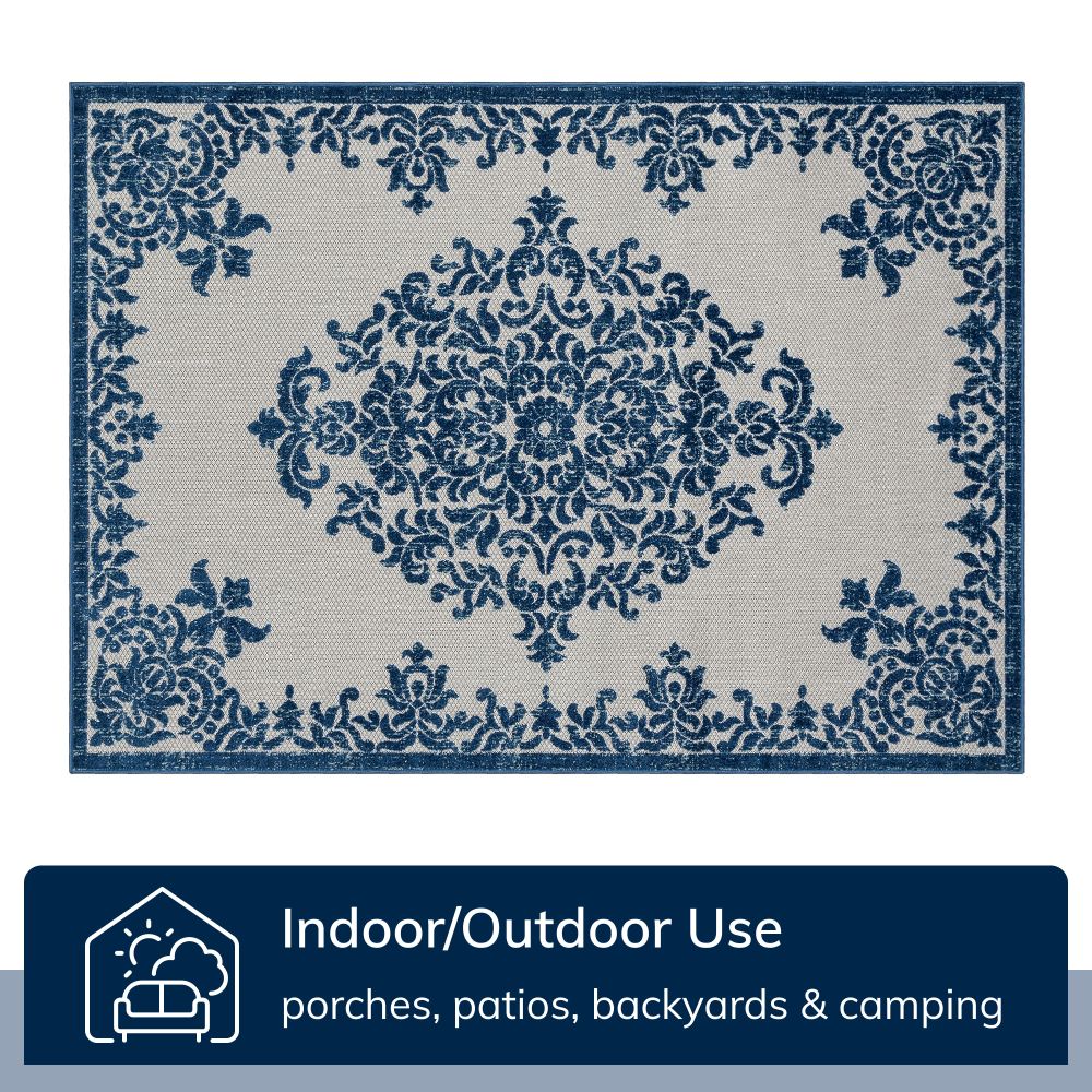 Arid Modern Medallion Persian Indoor/Outdoor Blue High-Low Rug