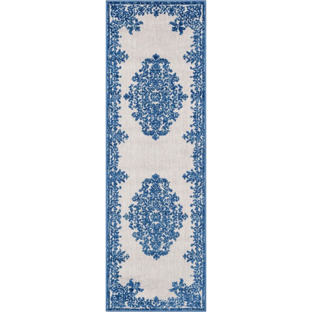 Arid Modern Medallion Persian Indoor/Outdoor Blue High-Low Rug