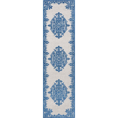 Arid Modern Medallion Persian Indoor/Outdoor Blue High-Low Rug