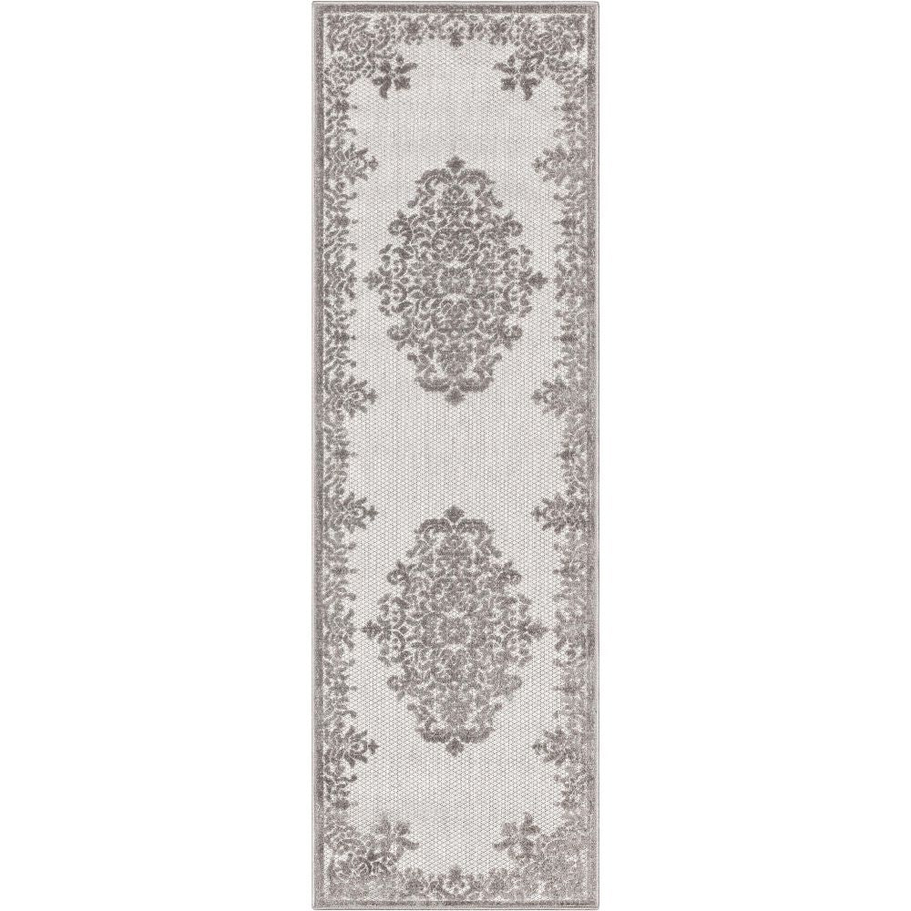 Arid Modern Medallion Persian Indoor/Outdoor Grey High-Low Rug