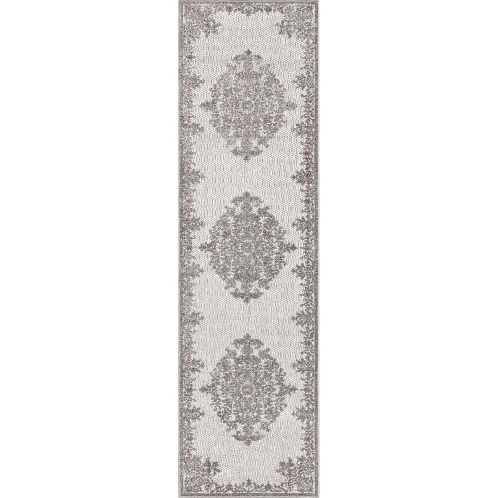 Arid Modern Medallion Persian Indoor/Outdoor Grey High-Low Rug