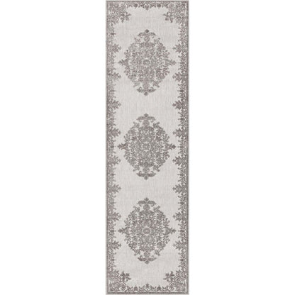 Arid Modern Medallion Persian Indoor/Outdoor Grey High-Low Rug