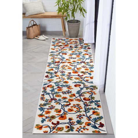Neveh Beige Modern Floral Indoor Outdoor Rug