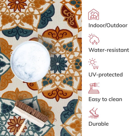 Cabo Floral Bold Multi-Color Indoor/Outdoor High-Low Rug