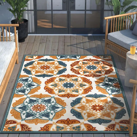 Cabo Floral Bold Multi-Color Indoor/Outdoor High-Low Rug