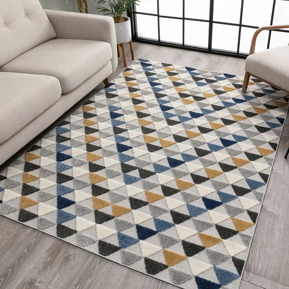 Dream Blue Modern 5'3" x 7'3" Indoor Outdoor Rug Well Woven