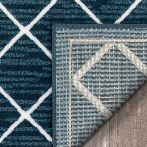 Moto Moroccan Lattice Trellis Blue Rug