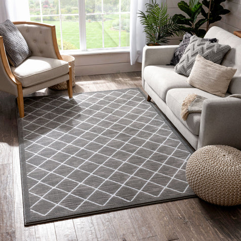 Moto Moroccan Lattice Trellis Grey Rug