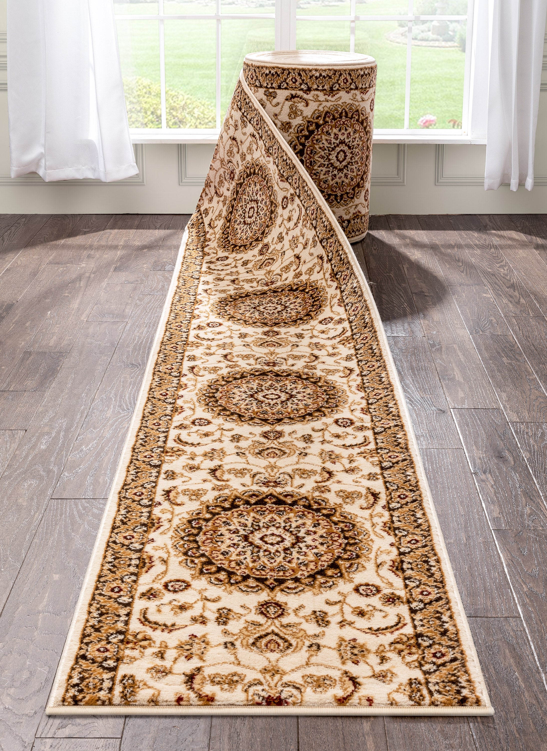 Custom Size Runner Medallion Oriental  Persian Pattern Ivory Choose Your Width x Choose Your Length Hallway Runner Rug