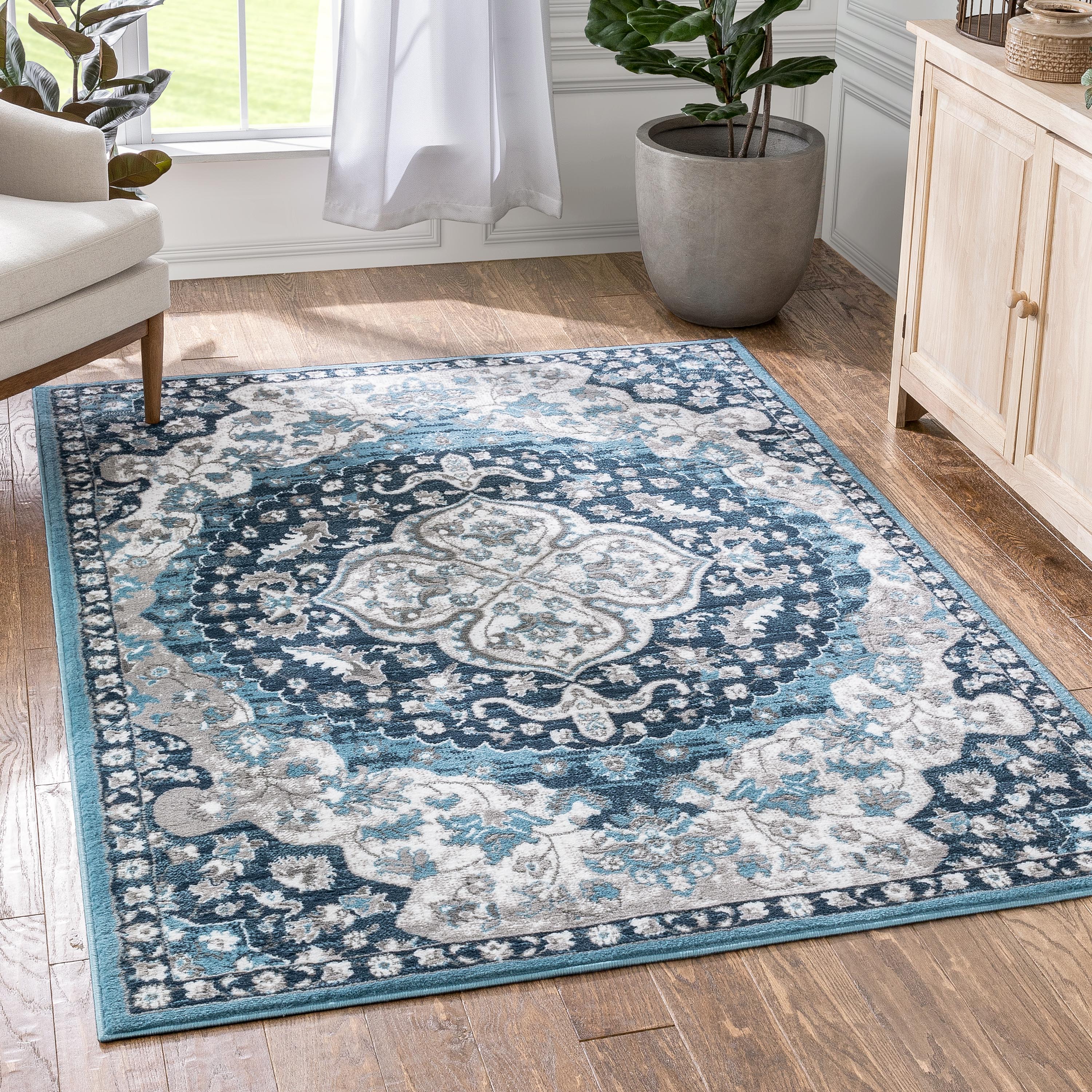 Granada Transitional Oriental Medallion Pattern Blue Rug