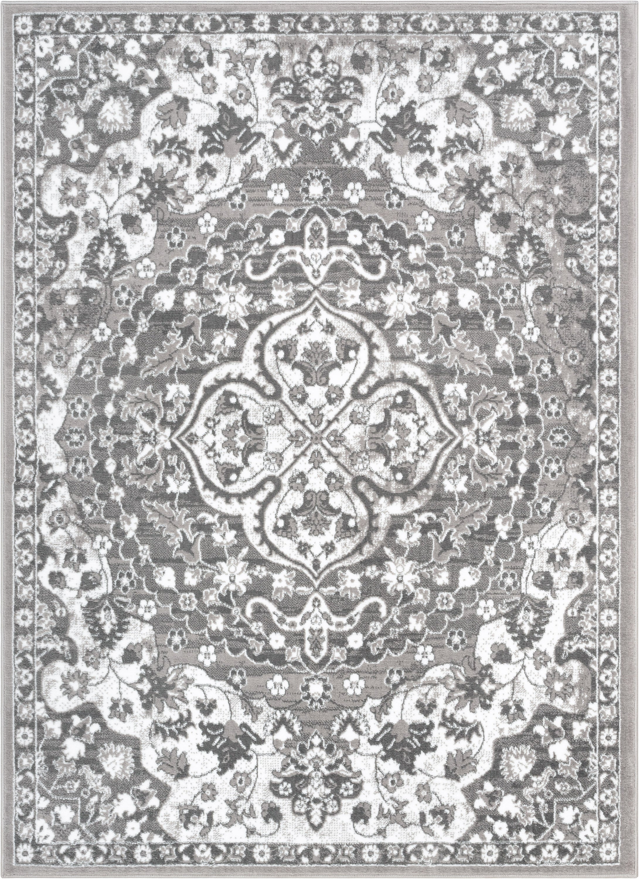 Granada Transitional Oriental Medallion Pattern Grey Rug