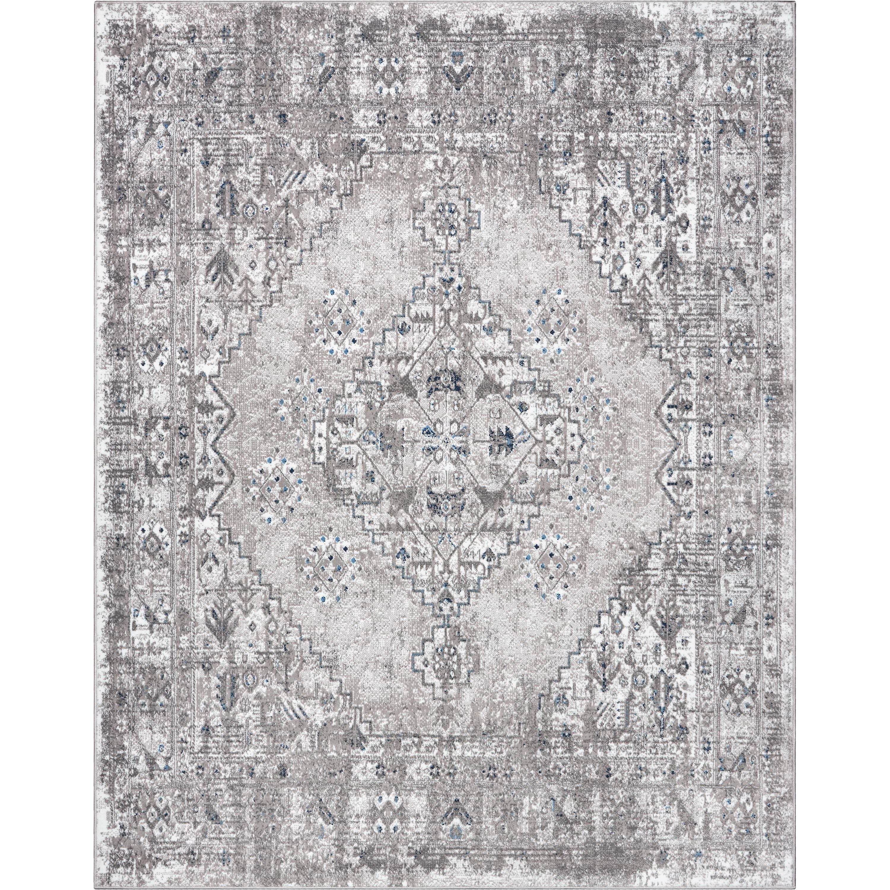 Trieste Vintage Floral Medallion Pattern Ivory Grey Rug