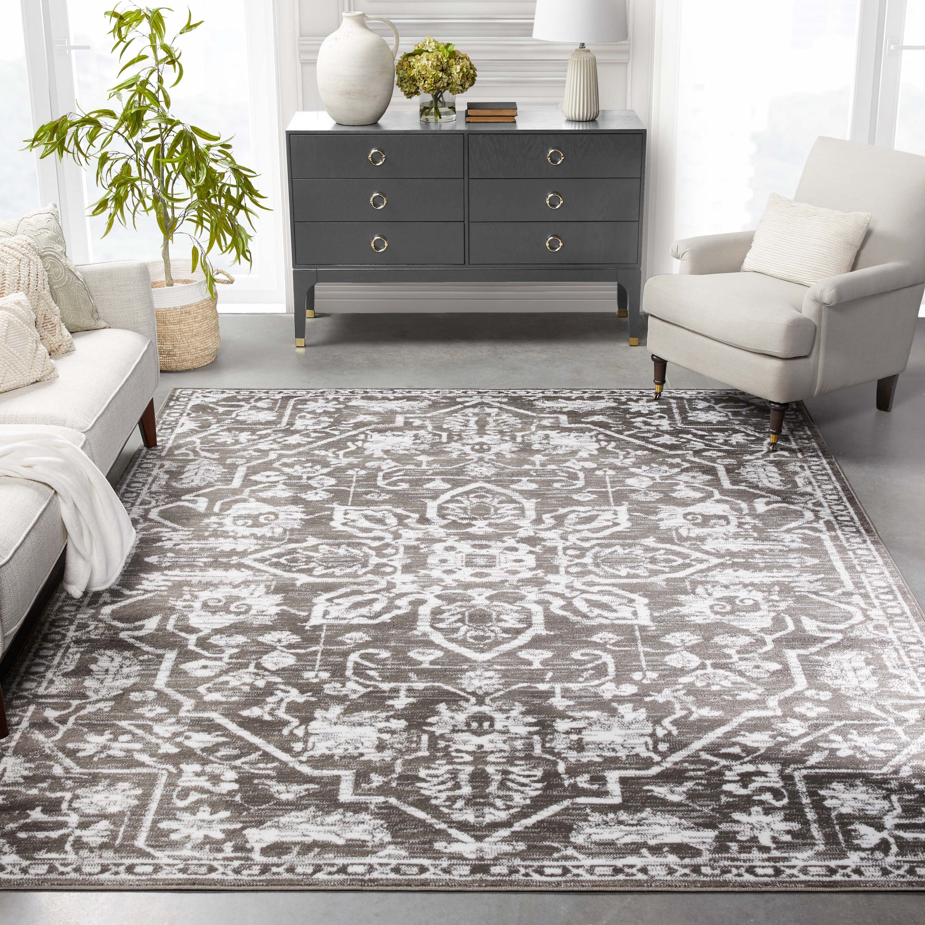 Disa Vintage Medallion Grey Soft Rug By Chill Rugs