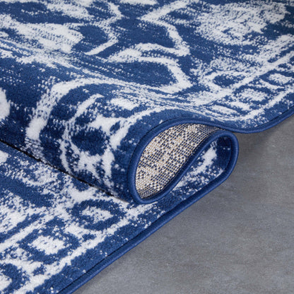 Disa Vintage Medallion Dark Blue Soft Rug By Chill Rugs