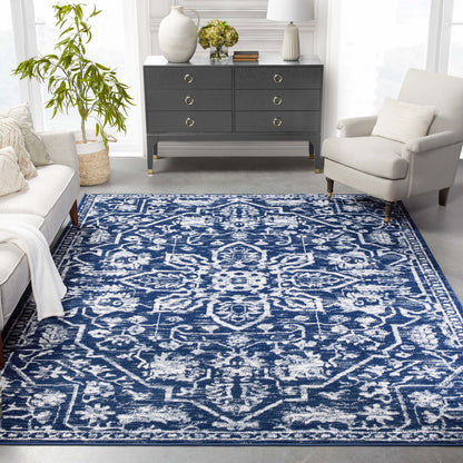 Disa Vintage Medallion Dark Blue Soft Rug By Chill Rugs