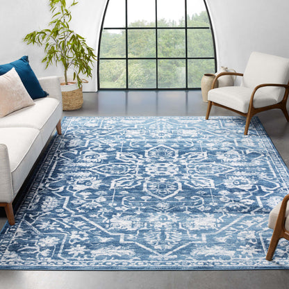 Disa Vintage Medallion Light Blue Soft Rug By Chill Rugs