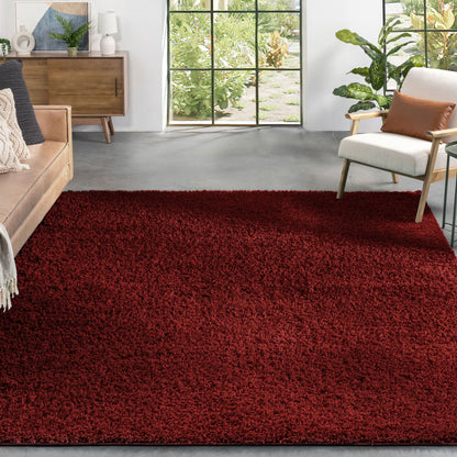 Emerson Modern Solid Deep Red Textured Shag Rug