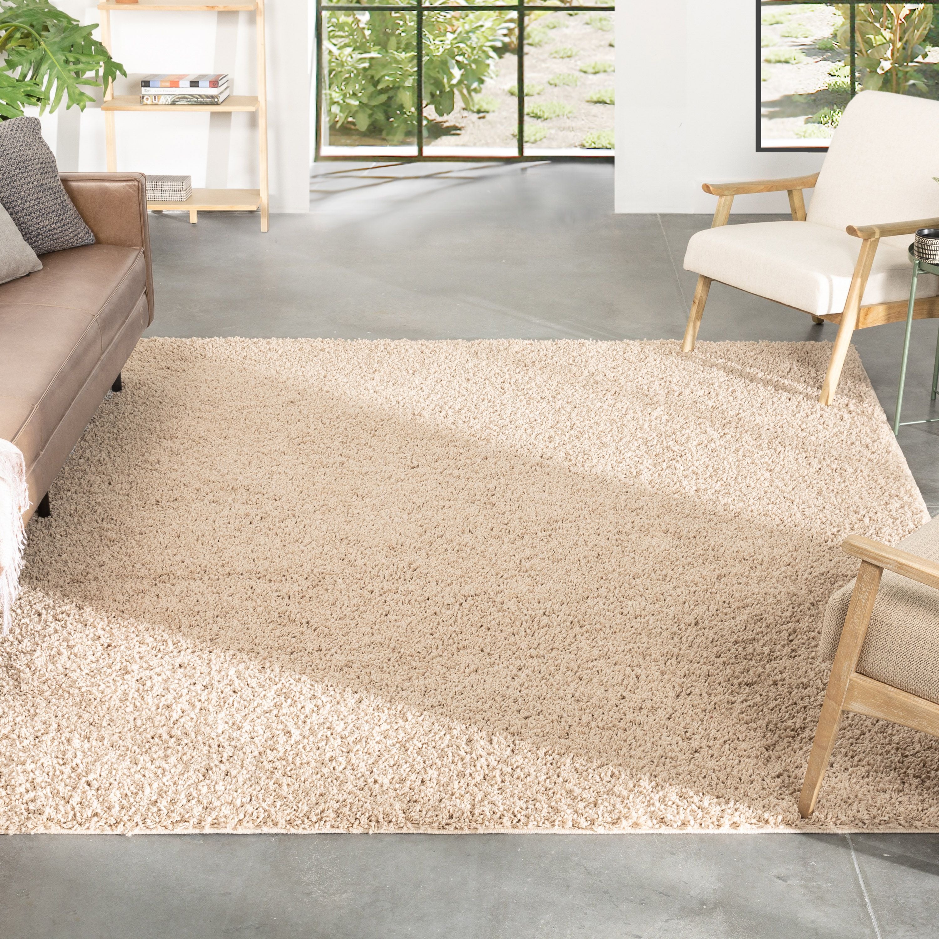 Emerson Modern Solid Beige Textured Shag Rug