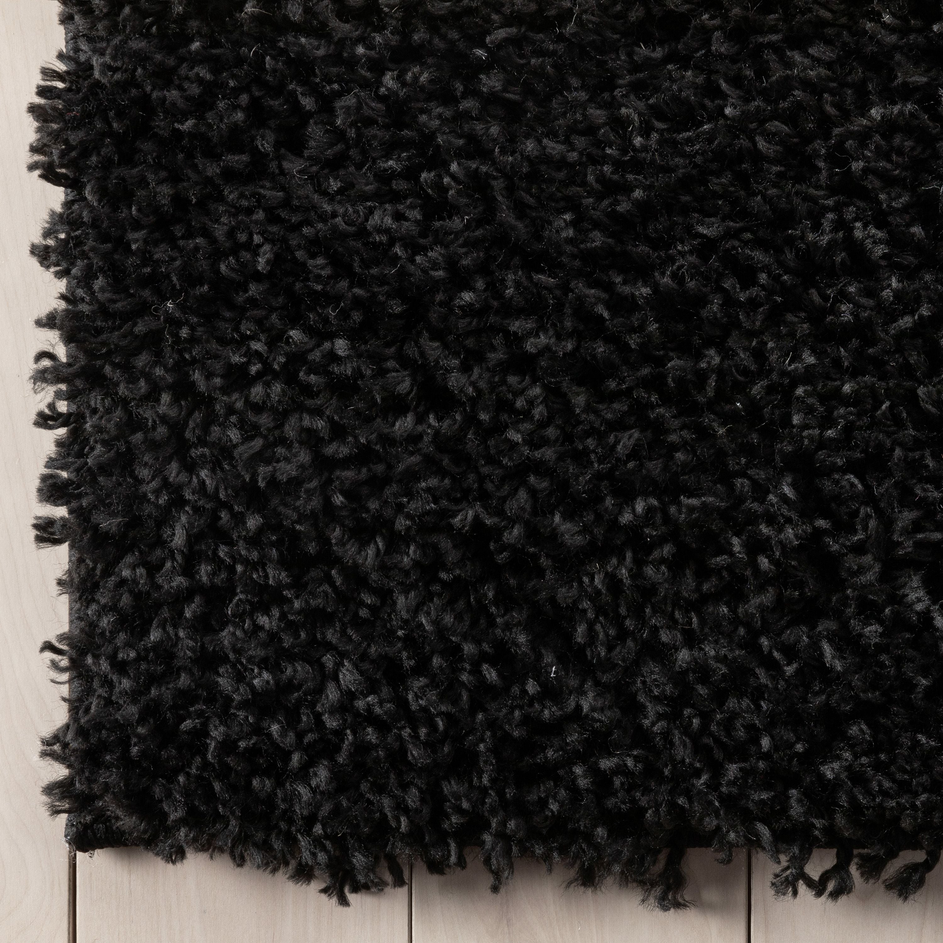 Emerson Modern Solid Black Textured Shag Rug