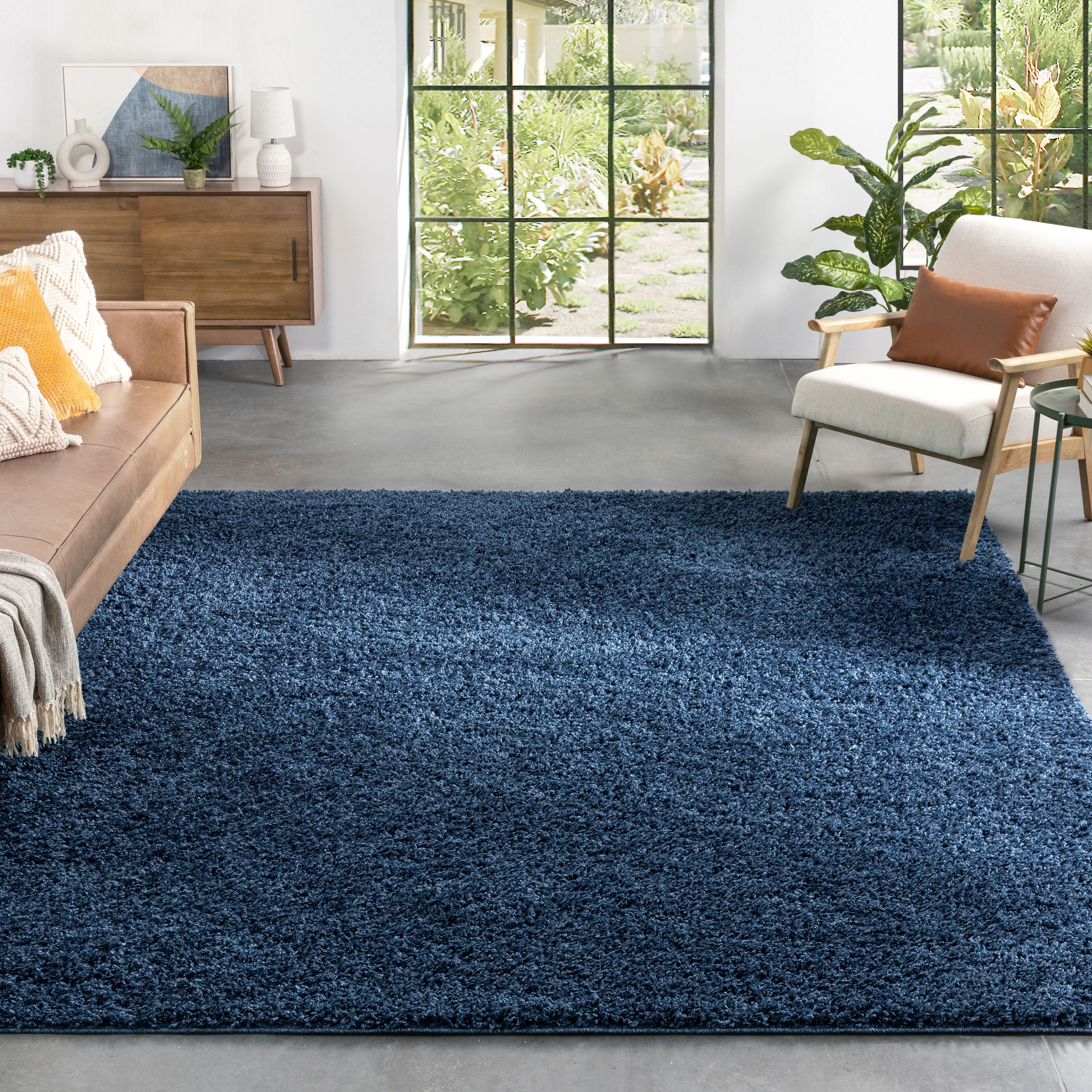 Emerson Modern Solid Dark Blue Textured Shag Rug