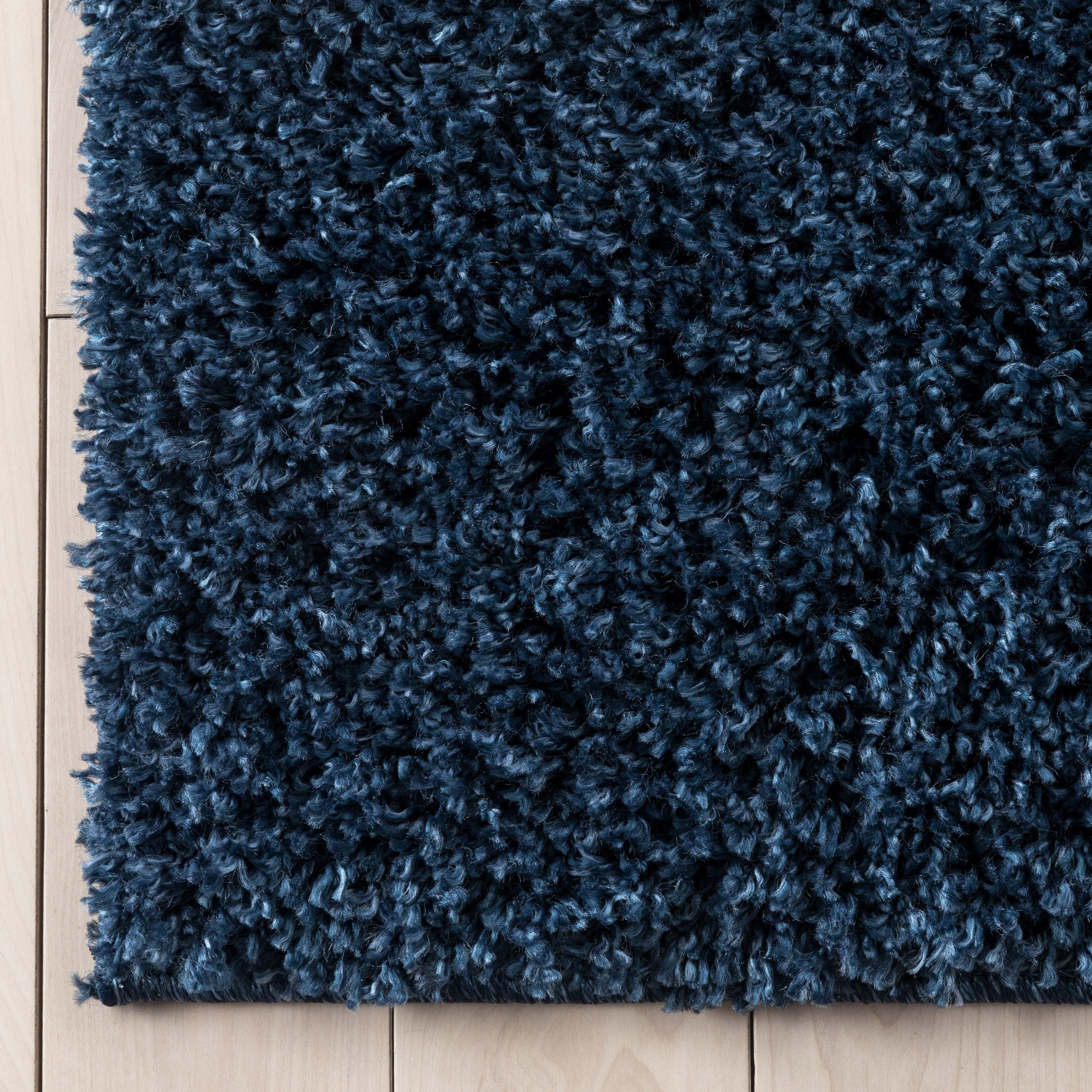 Emerson Modern Solid Dark Blue Textured Shag Rug