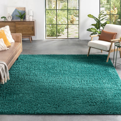 Emerson Modern Solid Green Textured Shag Rug