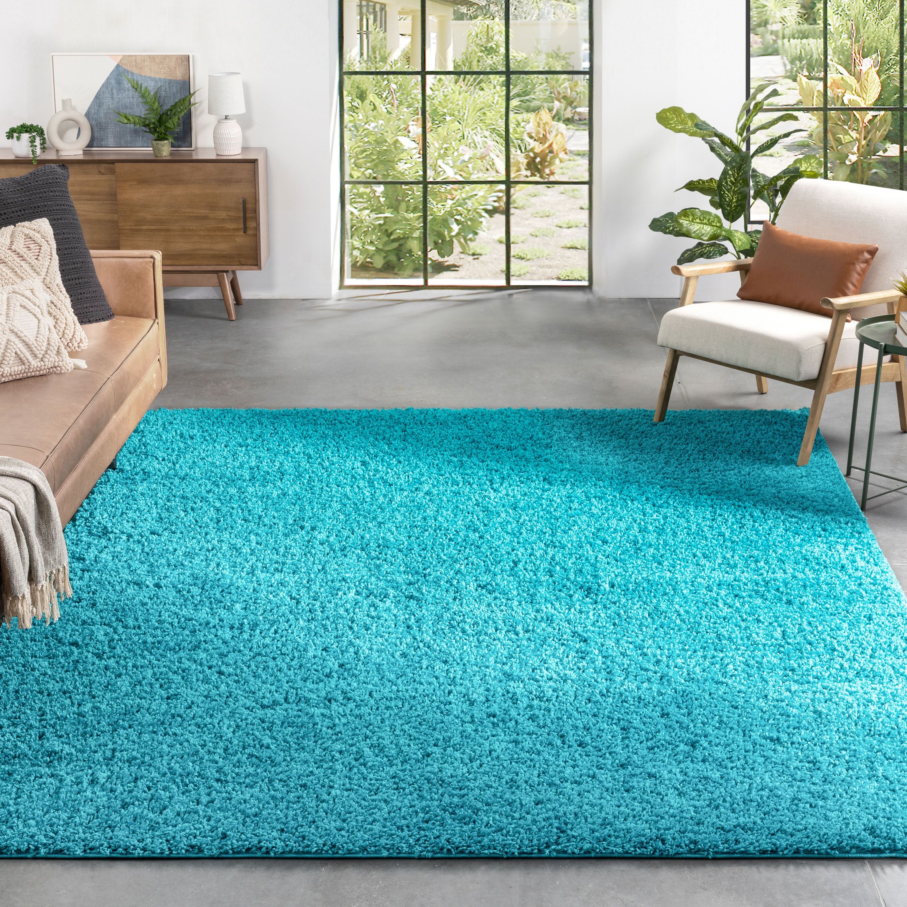 Emerson Modern Solid Teal Textured Shag Rug