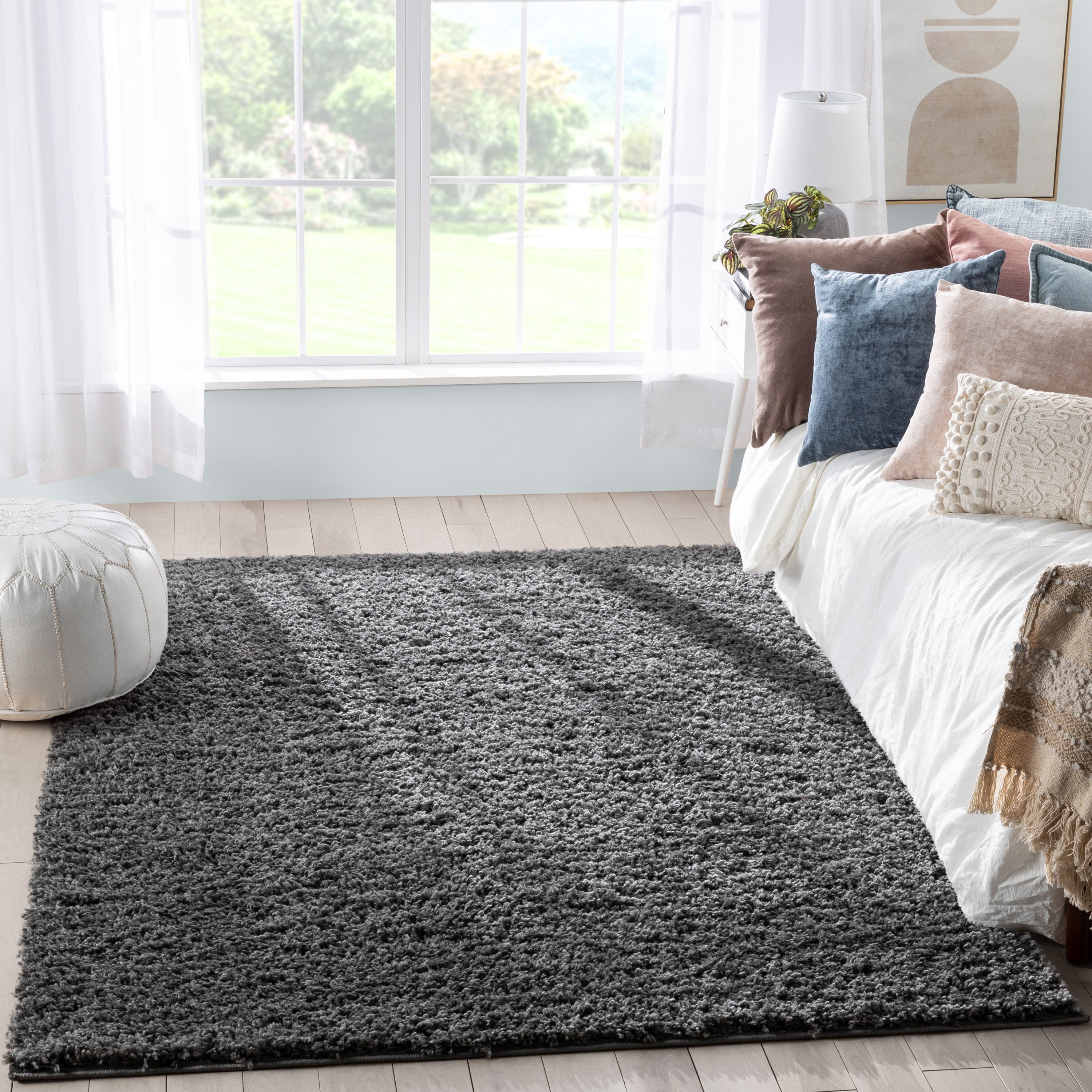 Emerson Modern Solid Dark Grey Textured Shag Rug