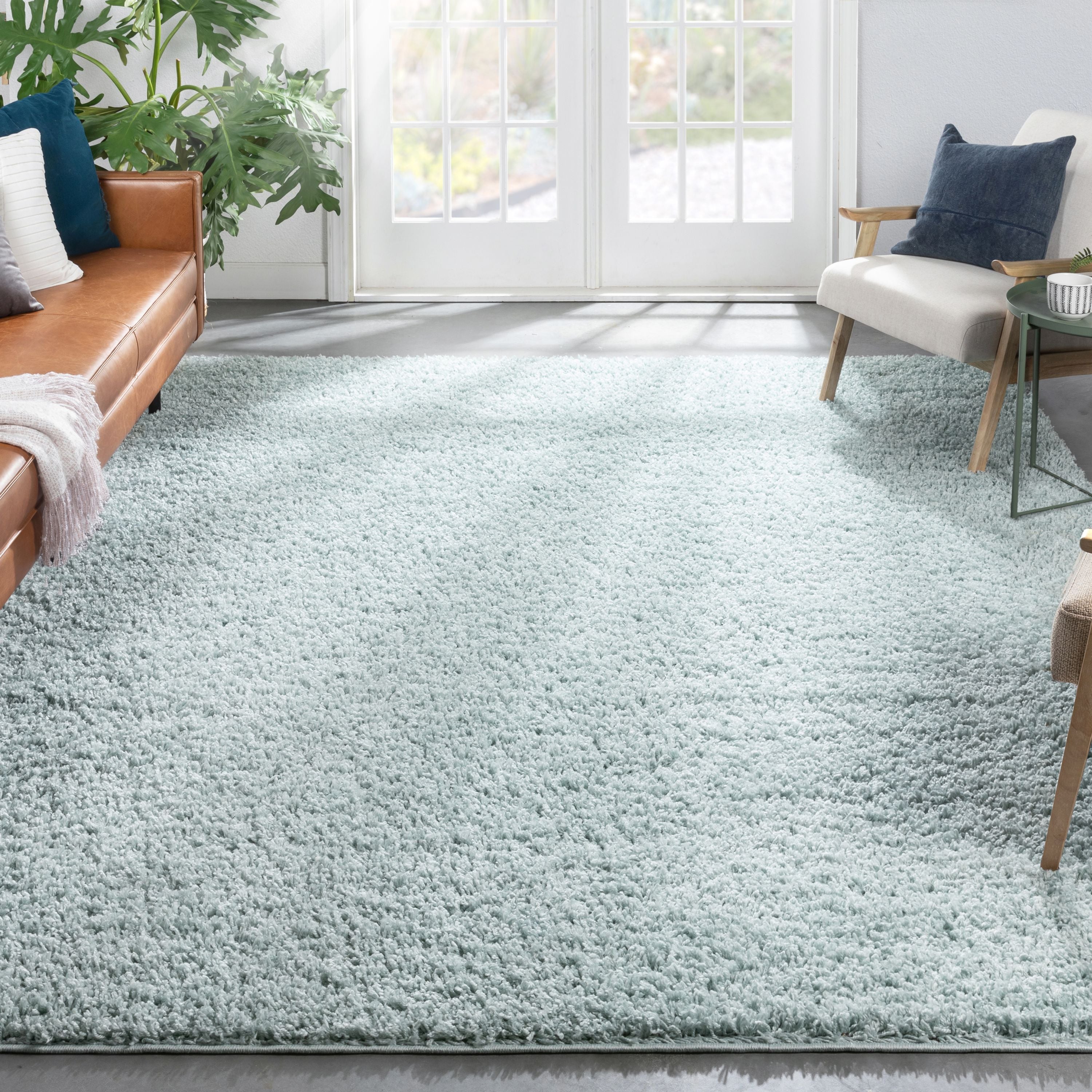 Emerson Modern Solid Seafoam Green Textured Shag Rug