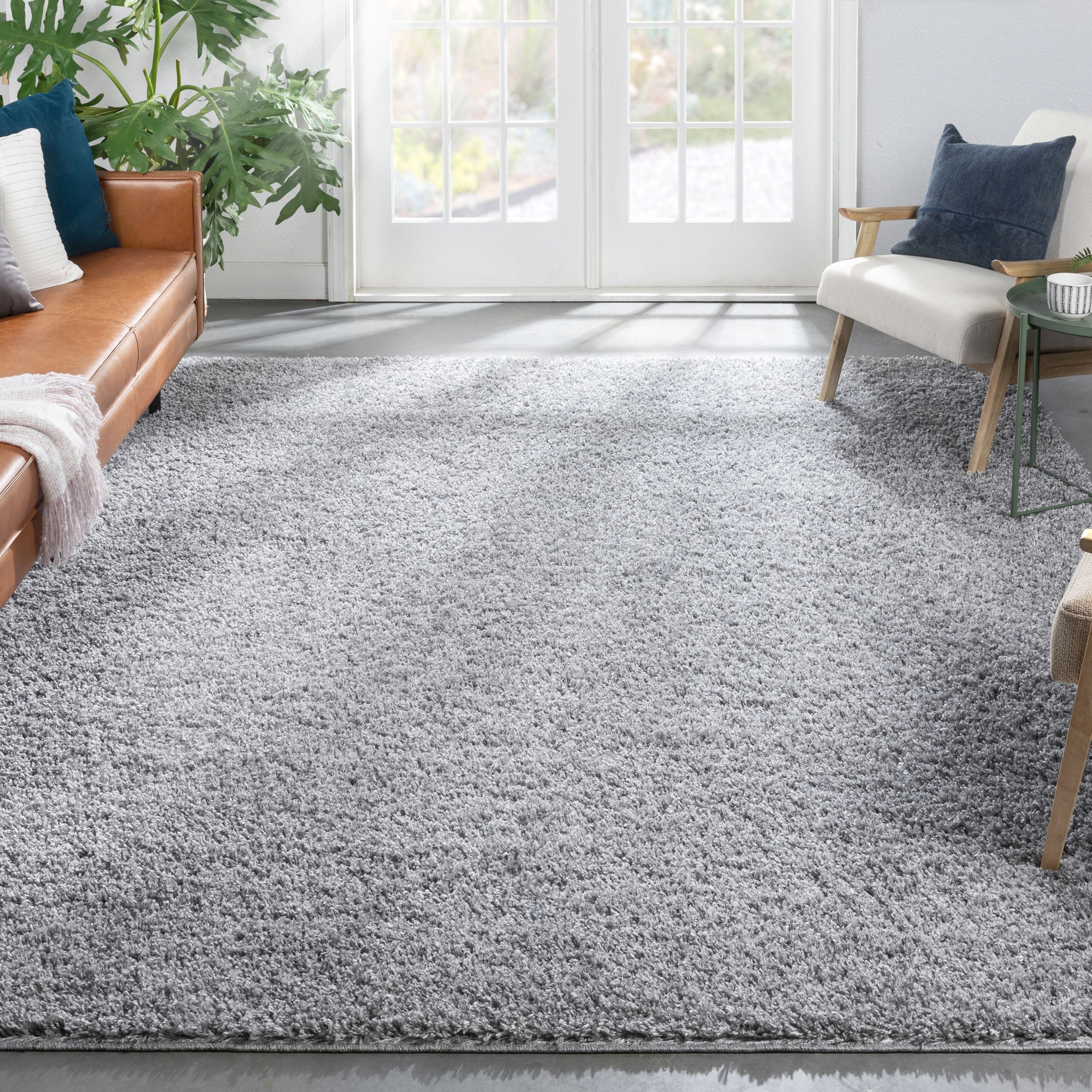 Emerson Modern Solid Grey Textured Shag Rug