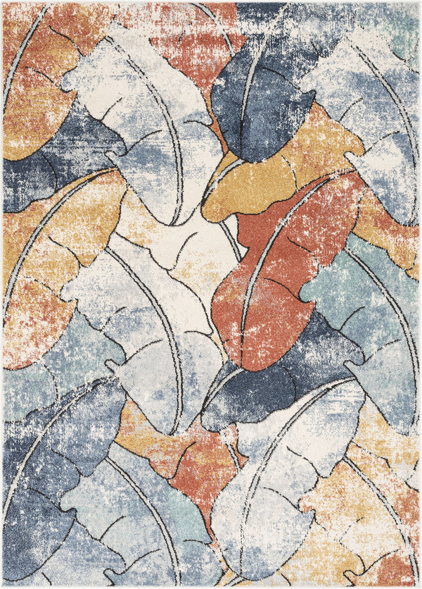 Ravenna Vintage Abstract Leaves Blue Red Rug