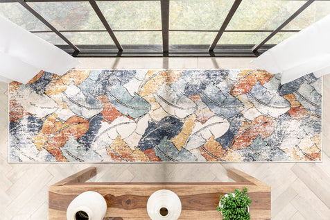 Ravenna Vintage Abstract Leaves Blue Red Rug