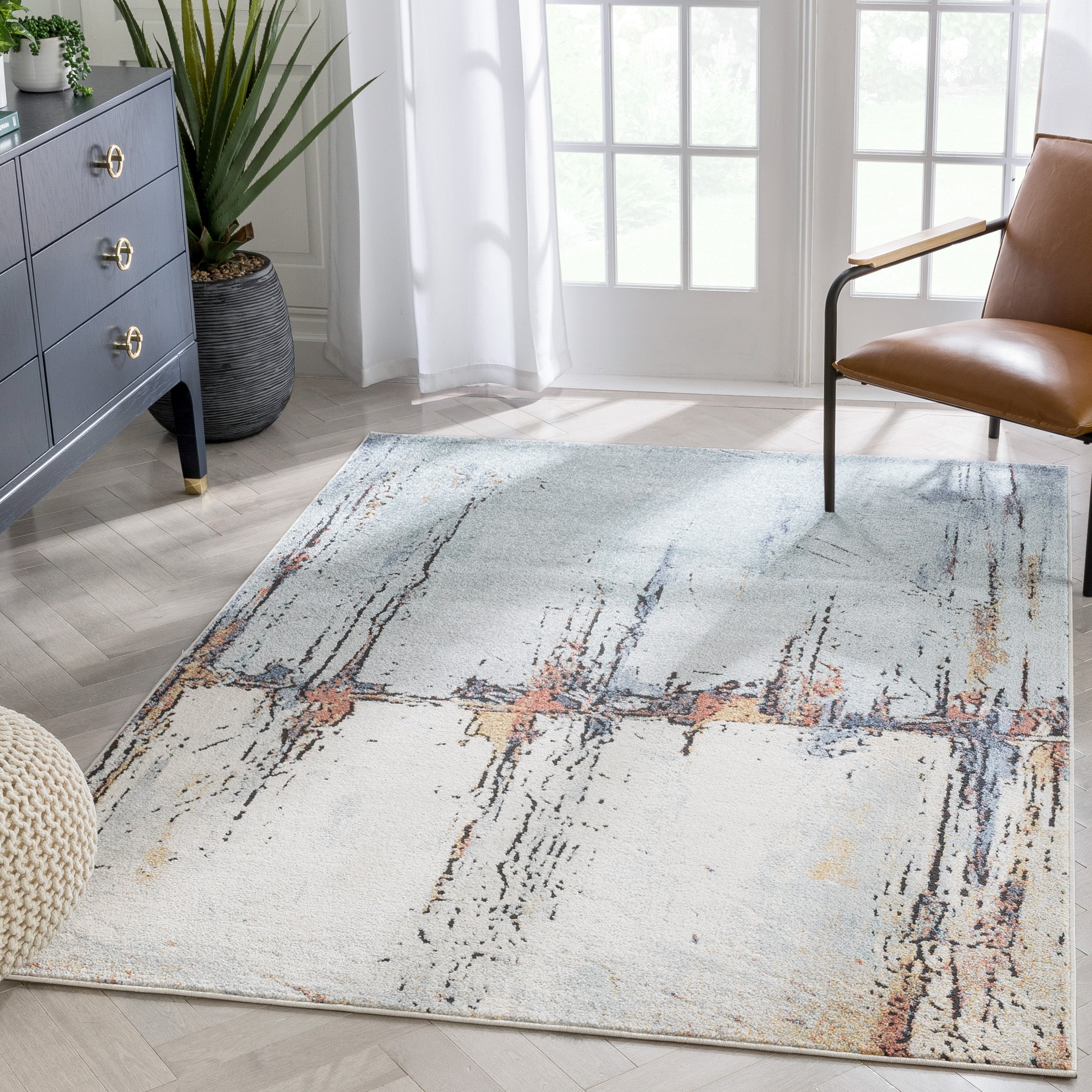 Gela Abstract Paintsplash Light Blue Rug