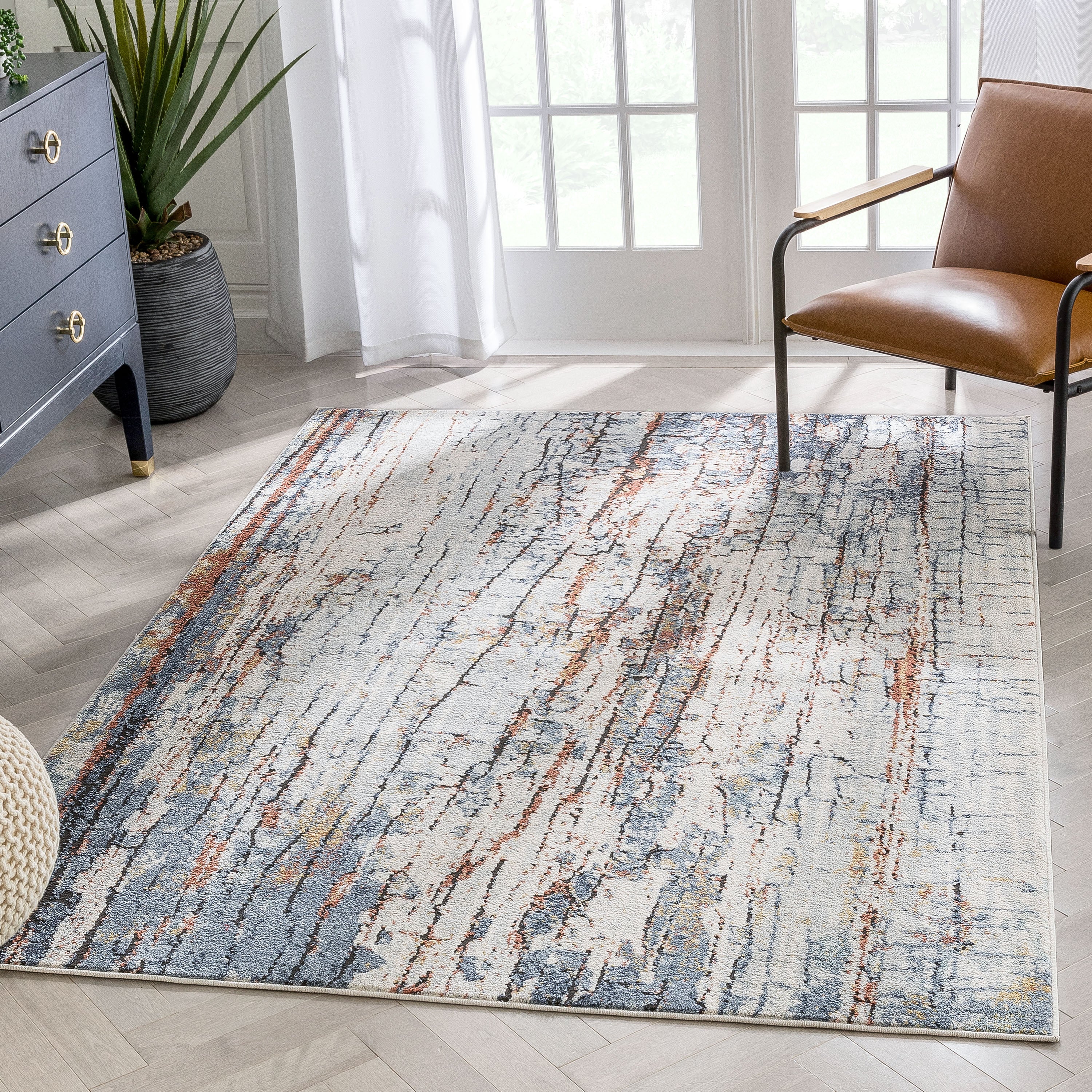 Teramo Abstract pattern Geometric Stripes Blue Rug