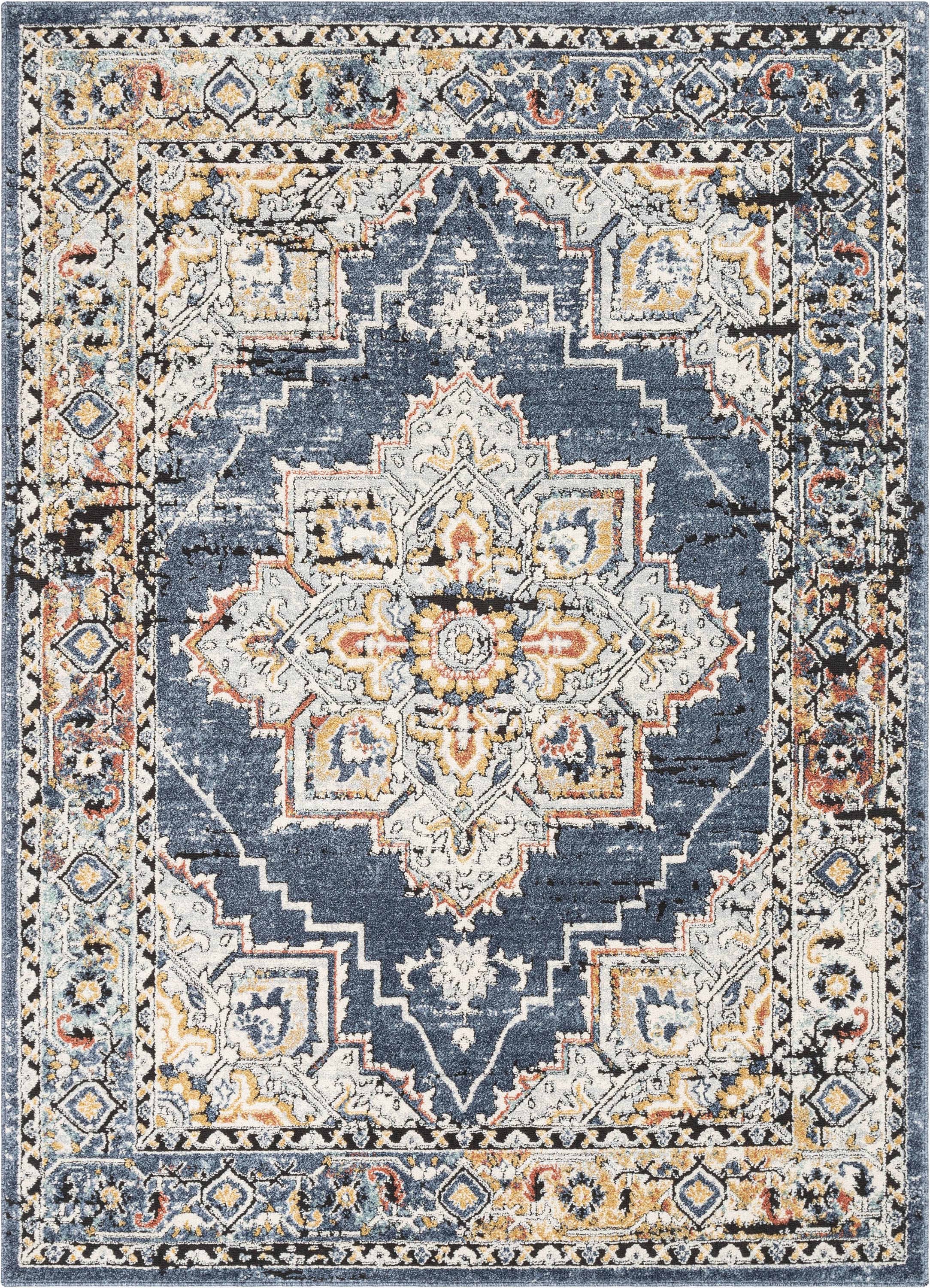 Andria Vintage Medallion Botanical Border Blue Rug