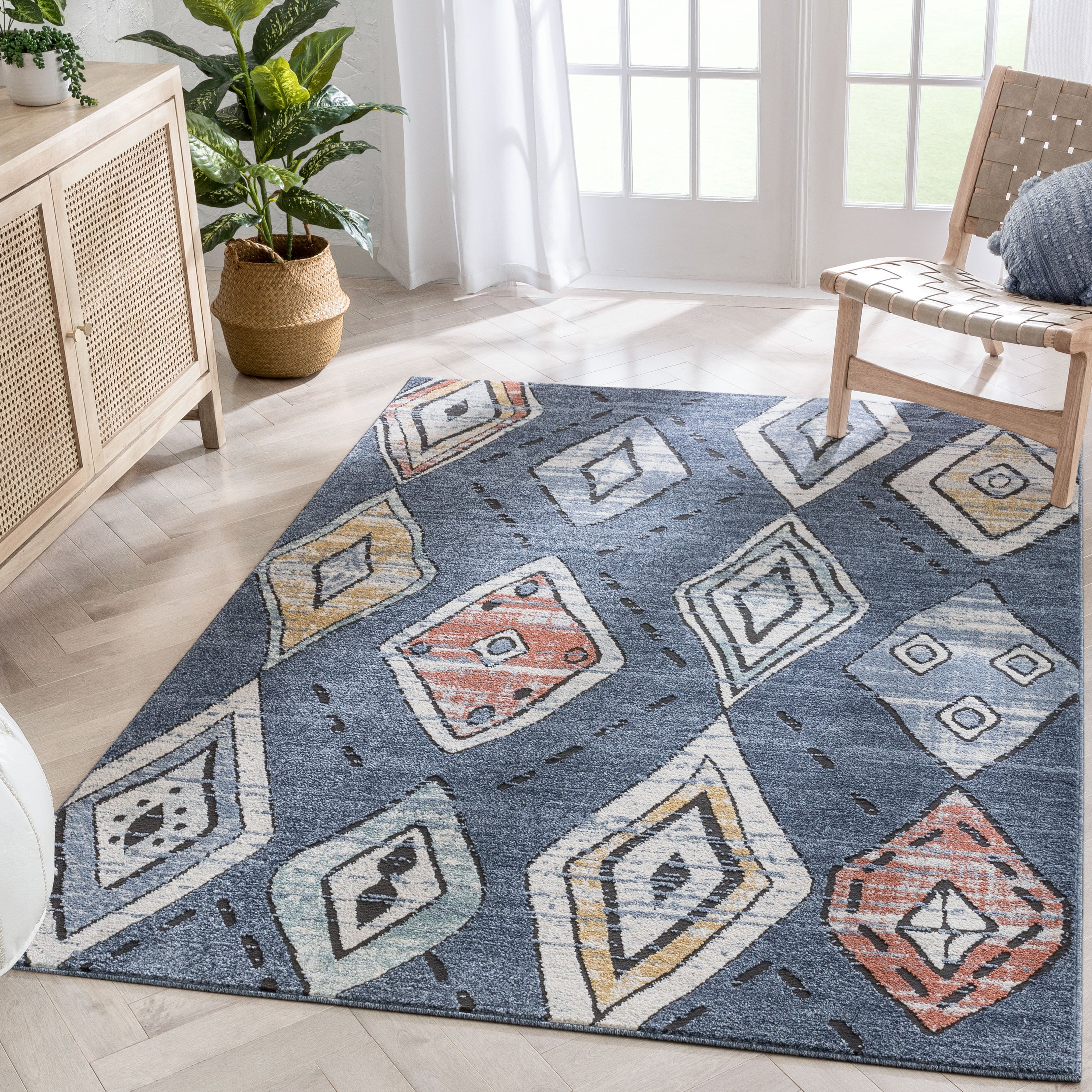 Cesena Tribal Moroccan Diamond Blue Rug