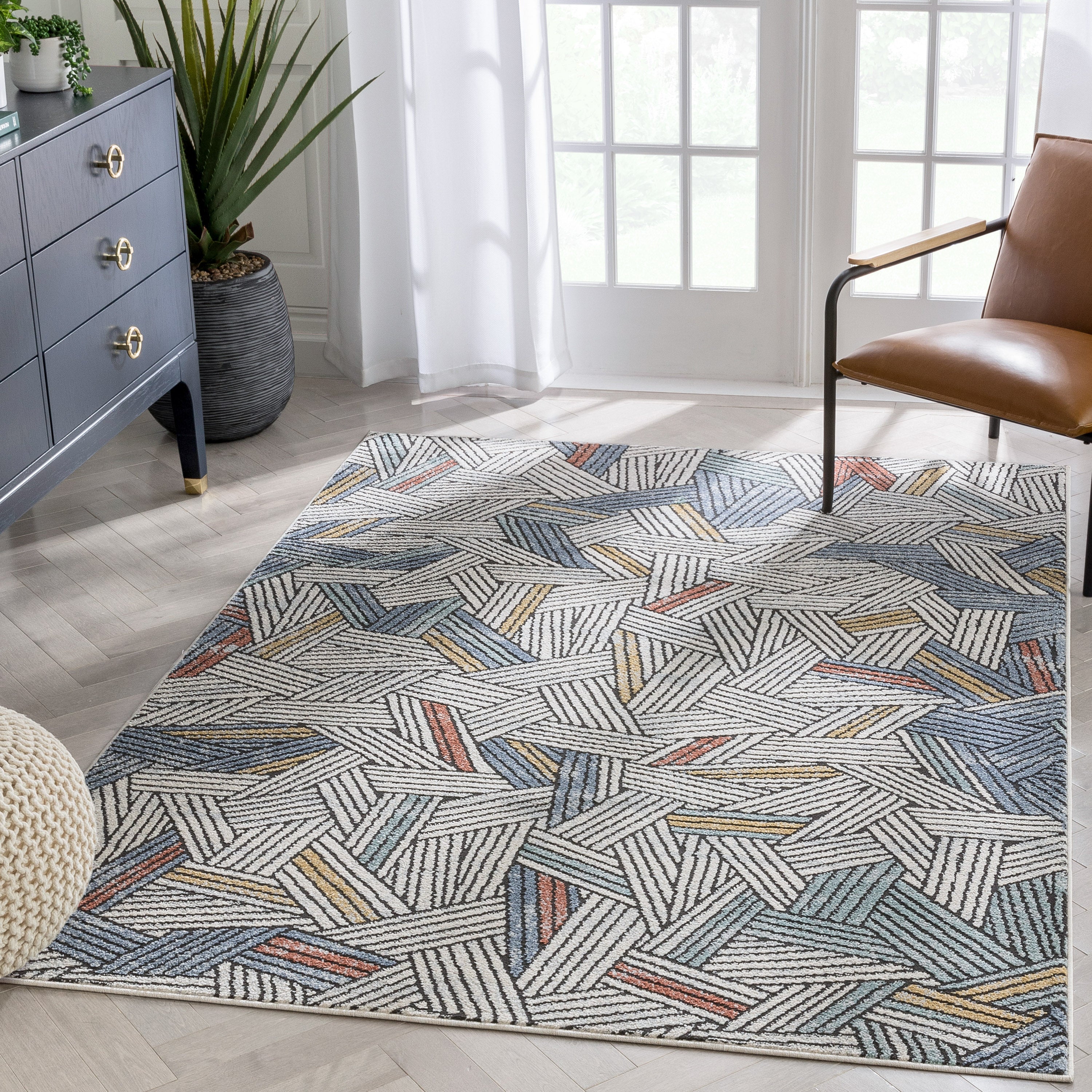 Varese Abstract Geometric Stripes Blue Rug